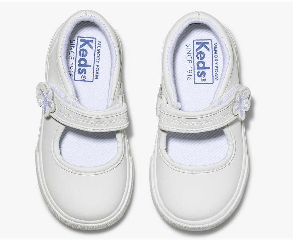 Kids Keds Slip Ons - Ella Mary Jane - White - 8312-VWALQ